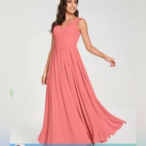 LAVETIR Chiffon V-Neck Sleeveless With Pleats Floor length Bridesmaid Dress Sz12